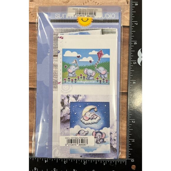 Sunny Studio Baby Elephant Clear Stamp & Die Set With Moon Stars Clouds - Picture 2 of 5